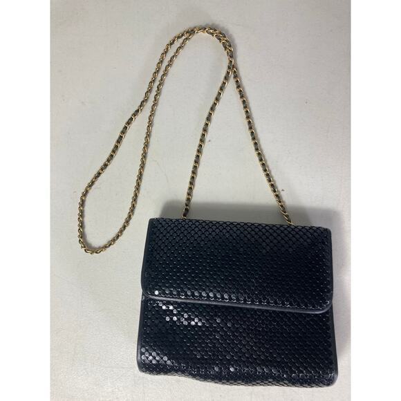 Whiting & Davis Women's Black Evening Purse Bag Crossbody Bag w/ Gold Chain‎ - Picture 4 of 16